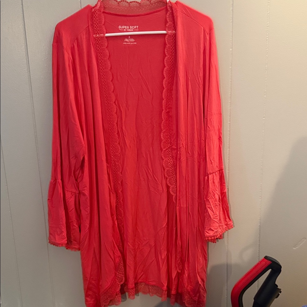 Torrid Bright Red Lace-Trim Cardigan